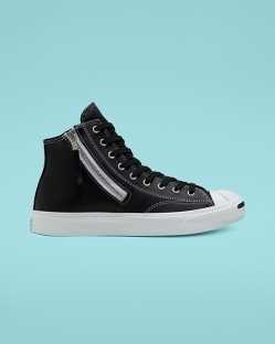 Converse Leather Side Zip Jack Purcell Női Magasszárú Fekete/Fehér | ZLEHMUJ-HU